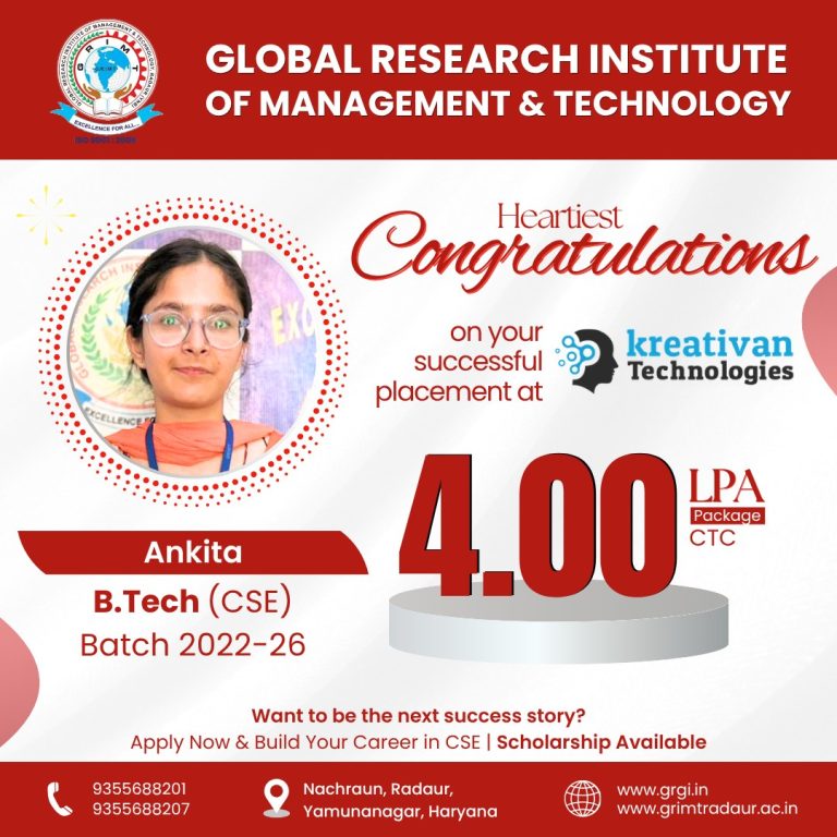 Proud Placement Achievement of GRIMT Student