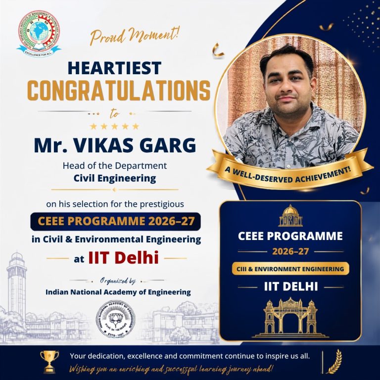 Faculty Achievement | Civil Engineering HOD Selected for IIT Delhi CEEE Programme 2026–27 | GRIMT