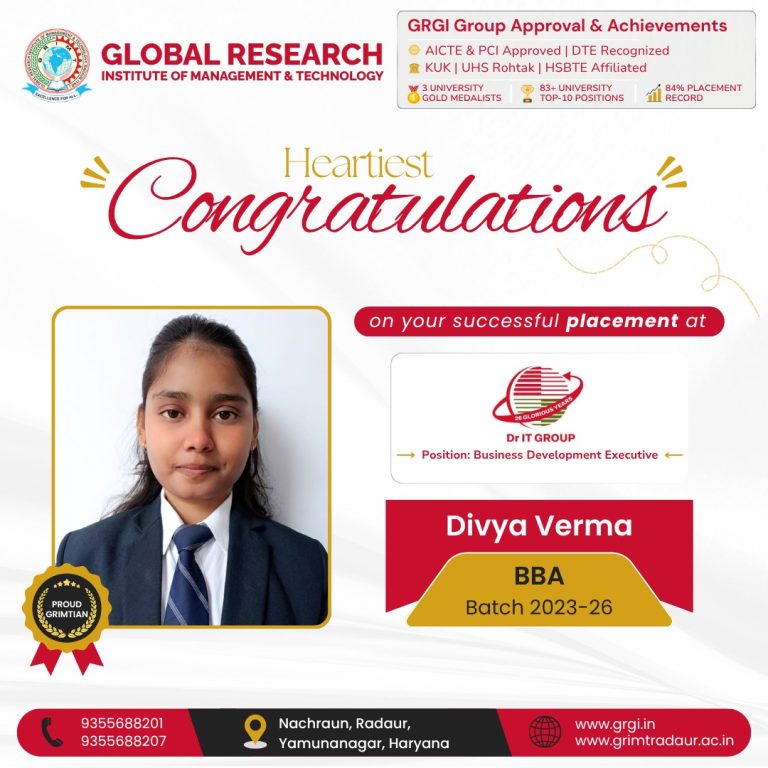 Divya Verma Placed at Dr IT Group | BBA Campus Placement 2026 | GRIMT Radaur