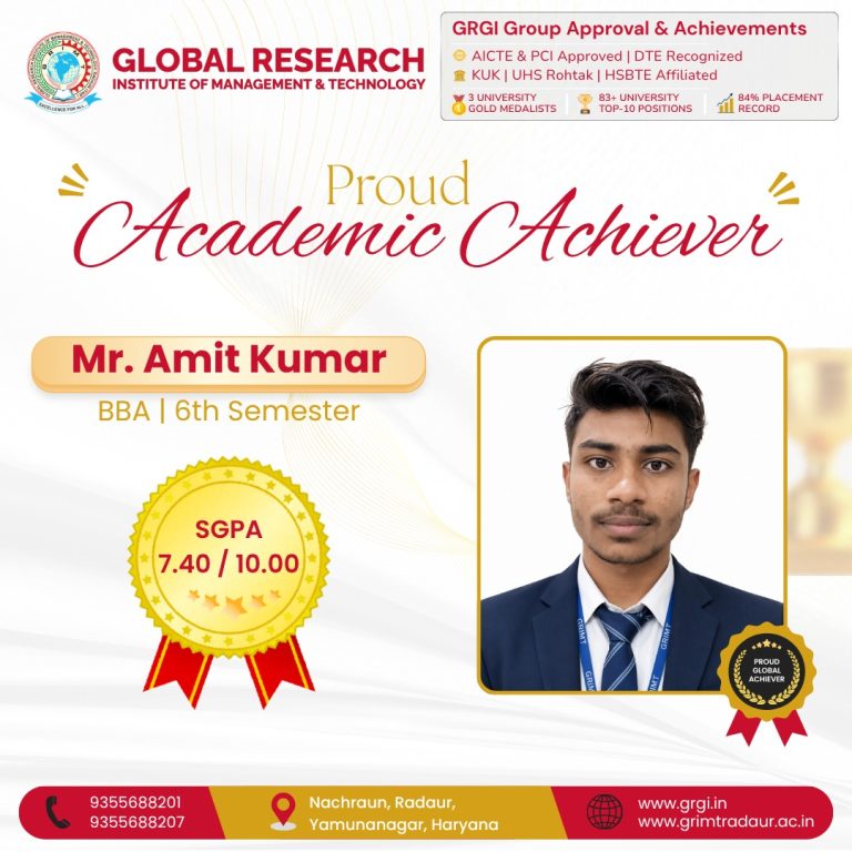 Proud Academic Achiever | Mr. Amit Kumar Secures 7.40 SGPA in BBA 6th Semester at GRIMT Radaur