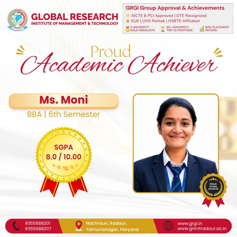Proud Academic Achiever | Ms. Moni Secures 8.0 SGPA in BBA 6th Semester at GRIMT Radaur