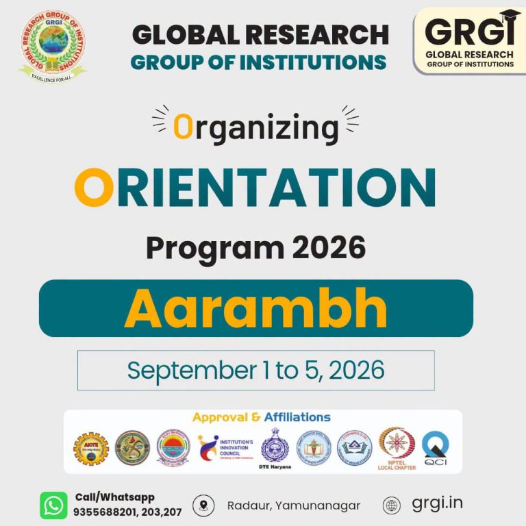 Aarambh Orientation Program 2026 at Global Research Group of Institutions, Haryana